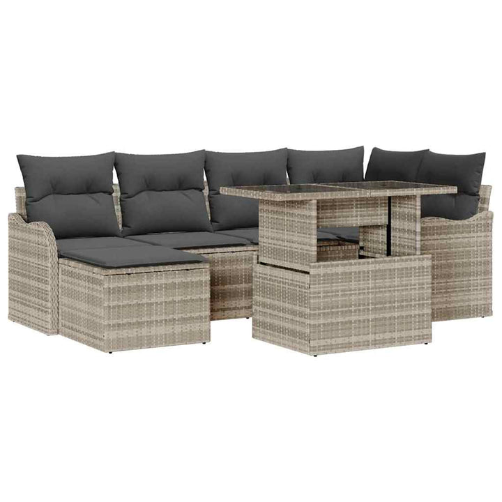 Havesofa Sæt med pude med opbevaring 7 pcs Lysegrå Poly rattan