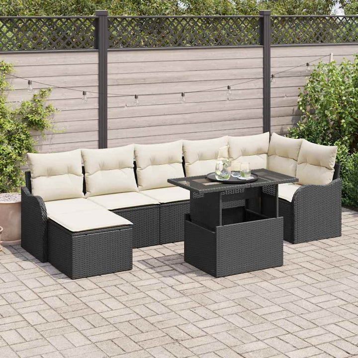 Havesofa Sæt med pude med opbevaring 8 pcs Sort Poly rattan