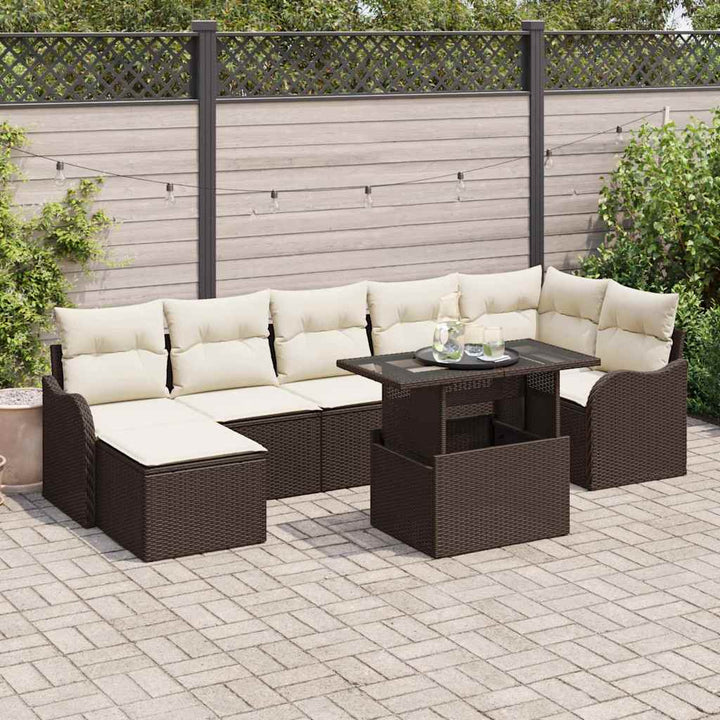 Havesofa Sæt med pude med opbevaring 8 pcs Brun Poly rattan