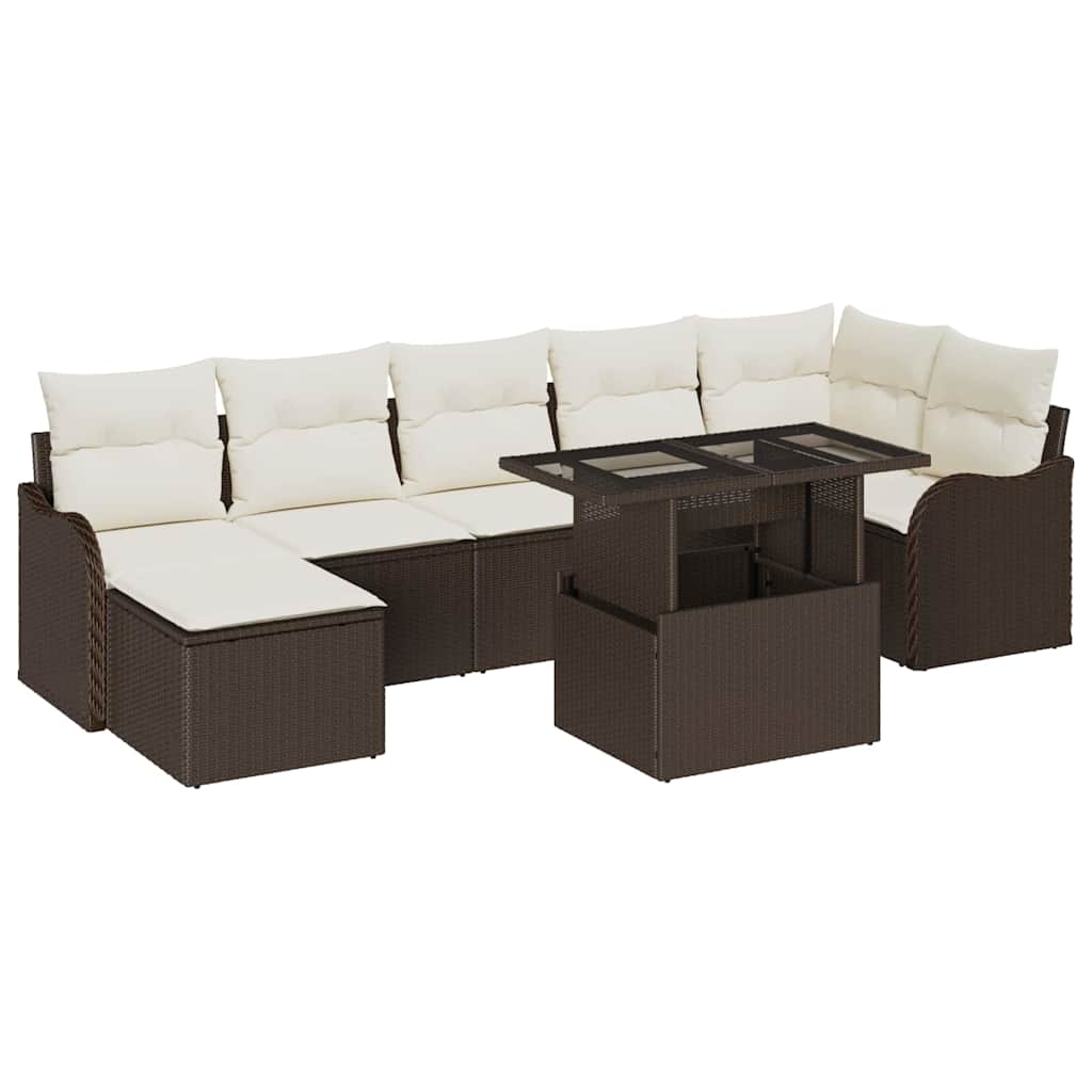 Havesofa Sæt med pude med opbevaring 8 pcs Brun Poly rattan