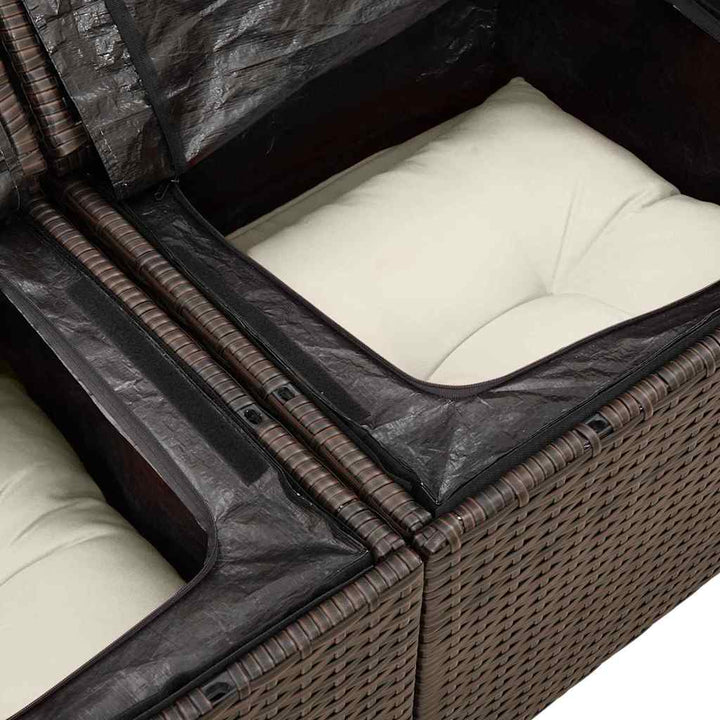 Havesofa Sæt med pude med opbevaring 9 pcs Brun Poly rattan