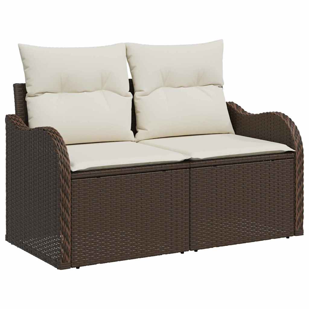 Havesofa Sæt med pude med opbevaring 9 pcs Brun Poly rattan