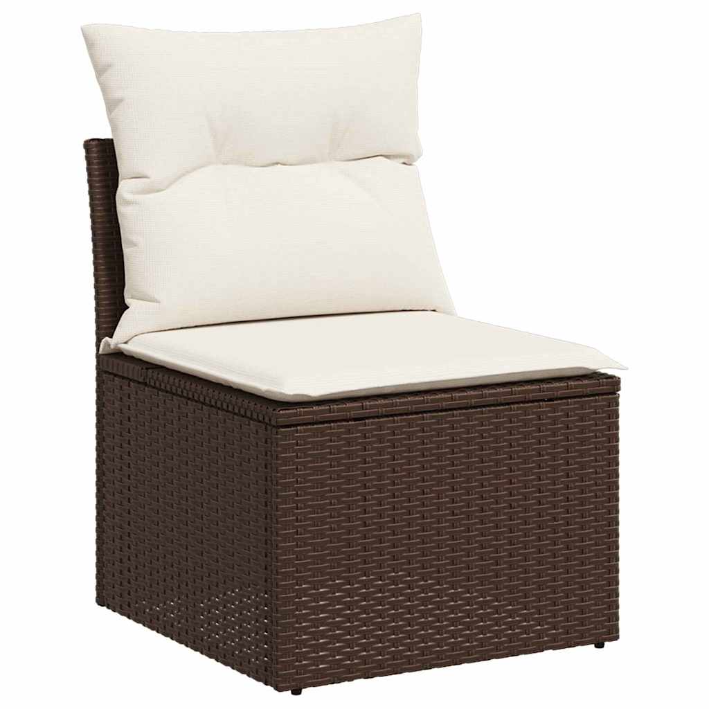 Havesofa Sæt med pude med opbevaring 9 pcs Brun Poly rattan