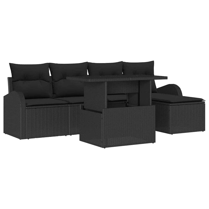 Havesofa Sæt med pude med opbevaring 6 pcs Sort Poly rattan