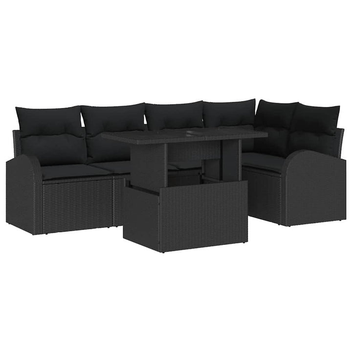 Havesofa Sæt med pude med opbevaring 6 pcs Sort Poly rattan