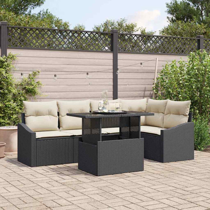 Havesofa Sæt med pude 6 pcs Sort og Cream 100 x 55 x 73 cm