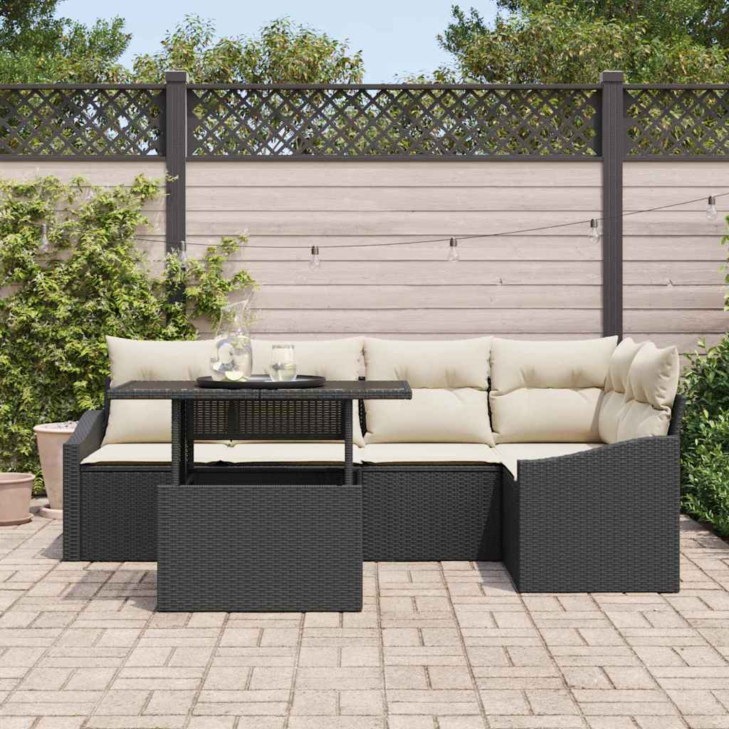 Havesofa Sæt med pude 6 pcs Sort og Cream 100 x 55 x 73 cm