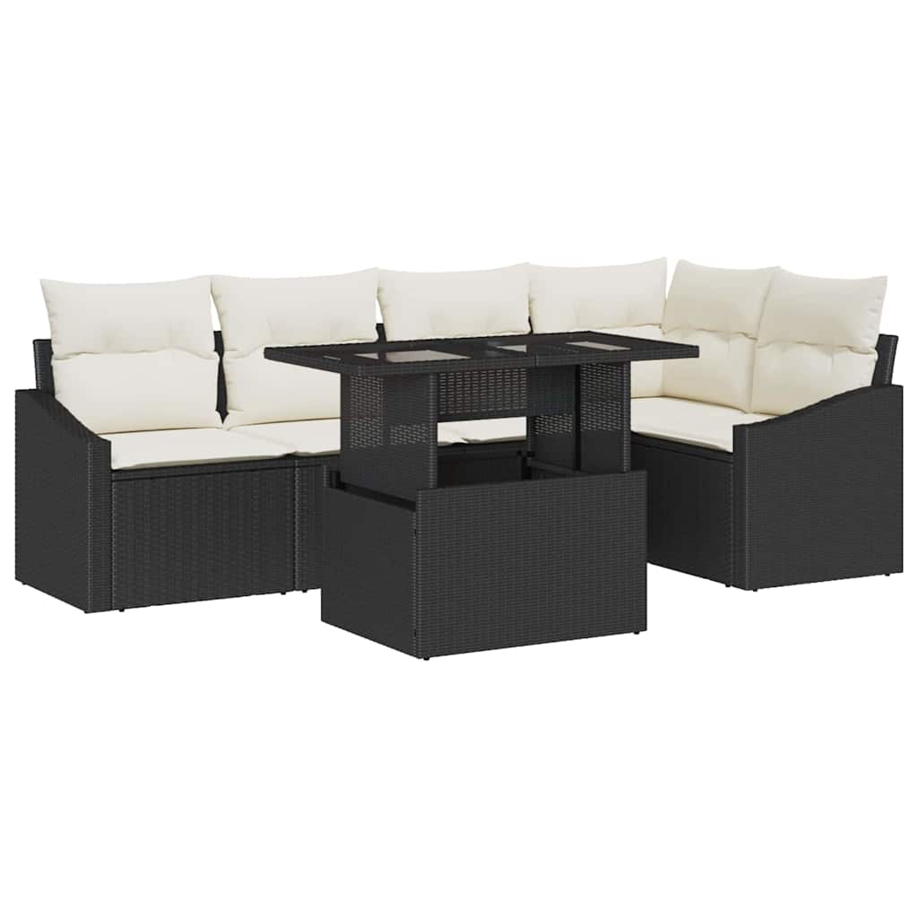 Havesofa Sæt med pude 6 pcs Sort og Cream 100 x 55 x 73 cm