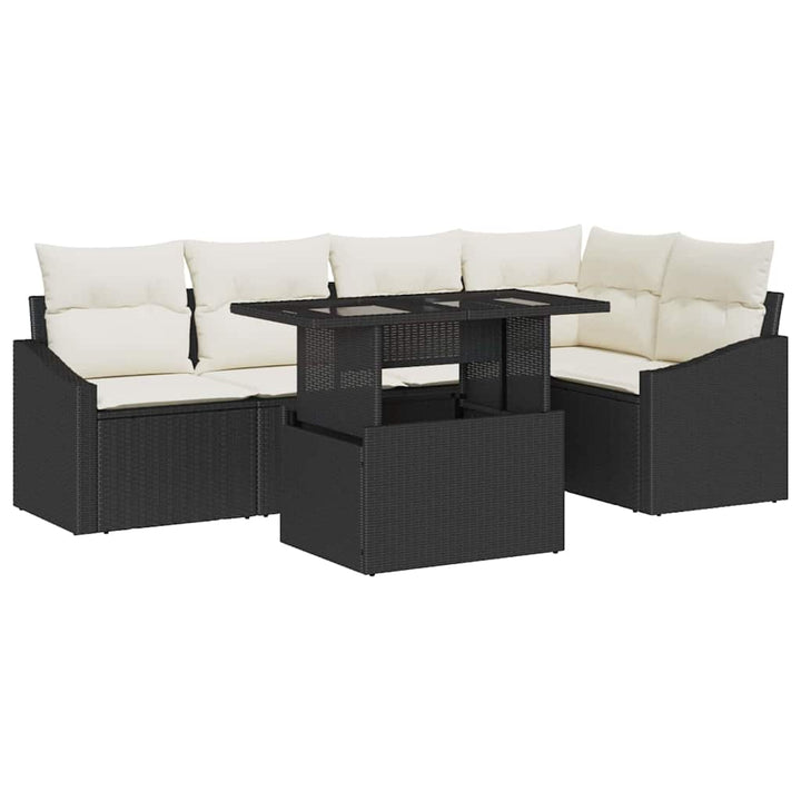 Havesofa Sæt med pude 6 pcs Sort og Cream 100 x 55 x 73 cm