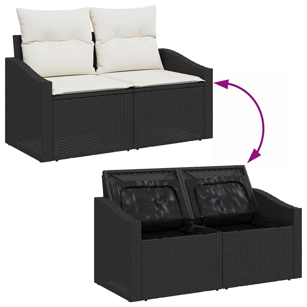 Havesofa Sæt med pude 6 pcs Sort og Cream 100 x 55 x 73 cm