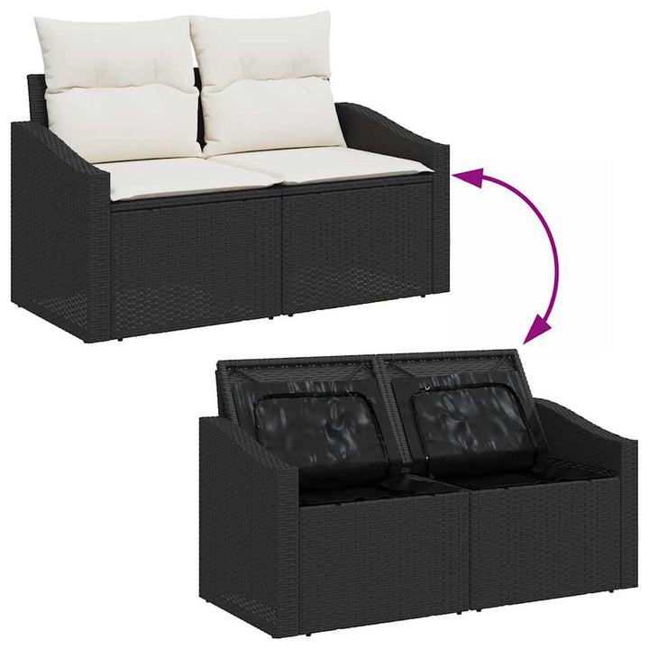 Havesofa Sæt med pude 6 pcs Sort og Cream 100 x 55 x 73 cm