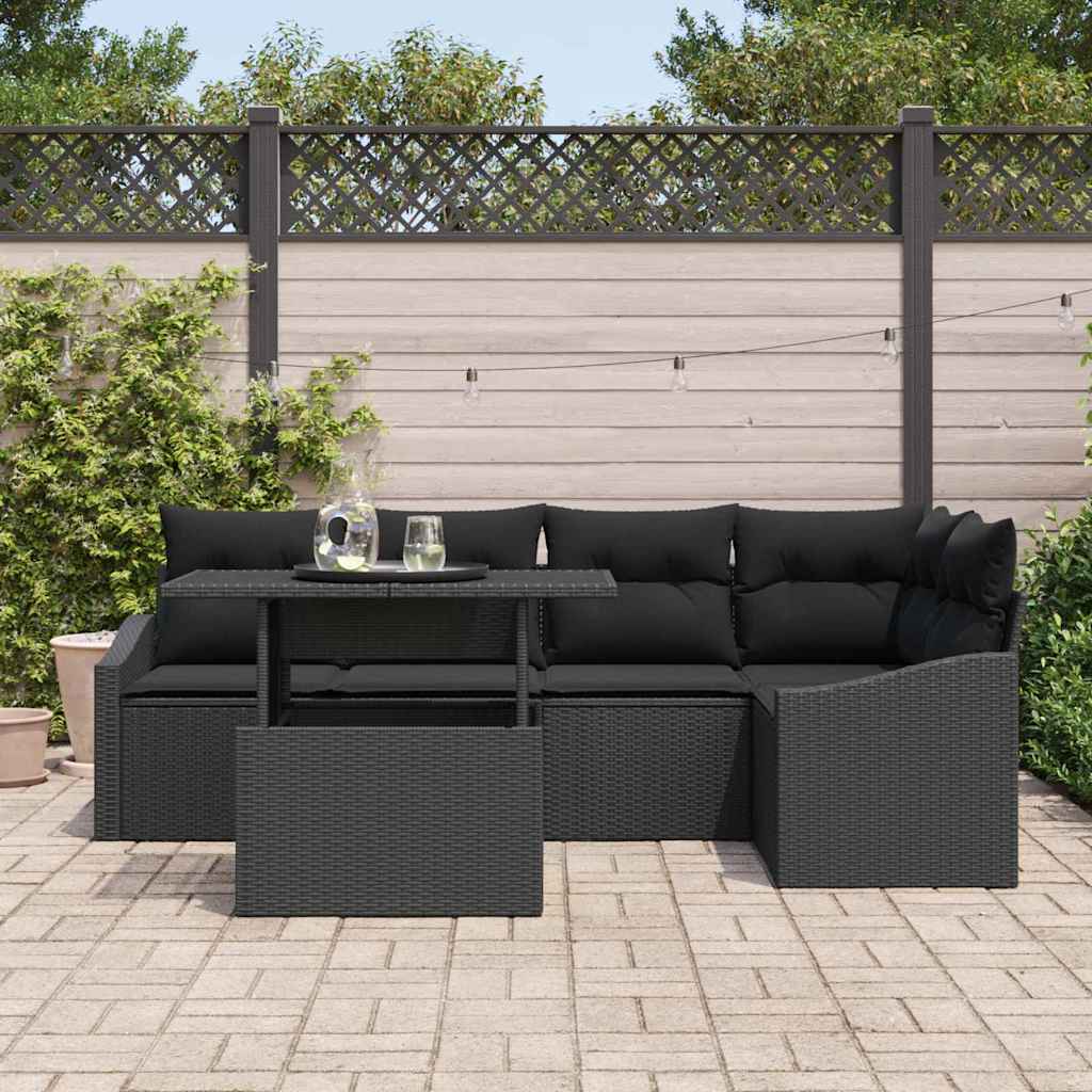 Havesofa Sæt med pude med pude 6 pcs Sort 100 x 55 x 73 cm