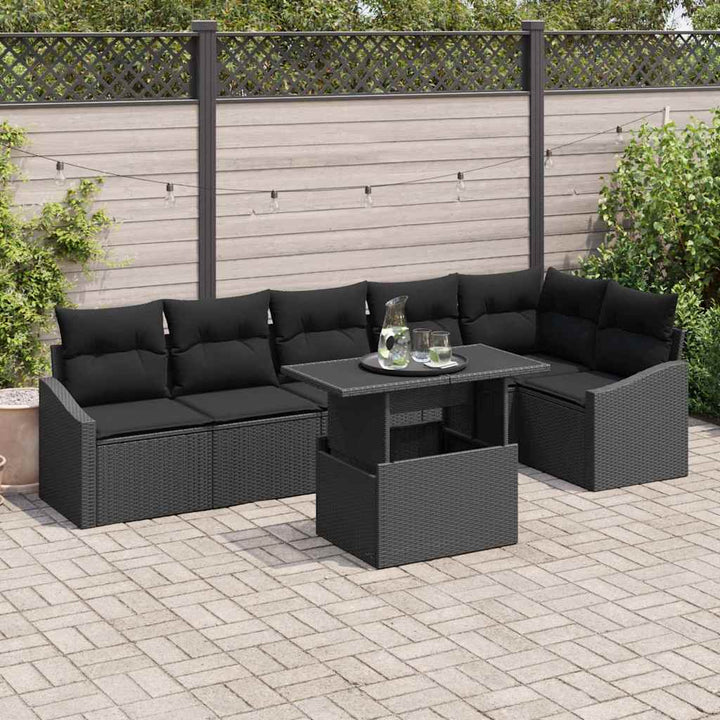 Havesofa Sæt med pude med pude 7 pcs Sort 100 x 55 x 73 cm