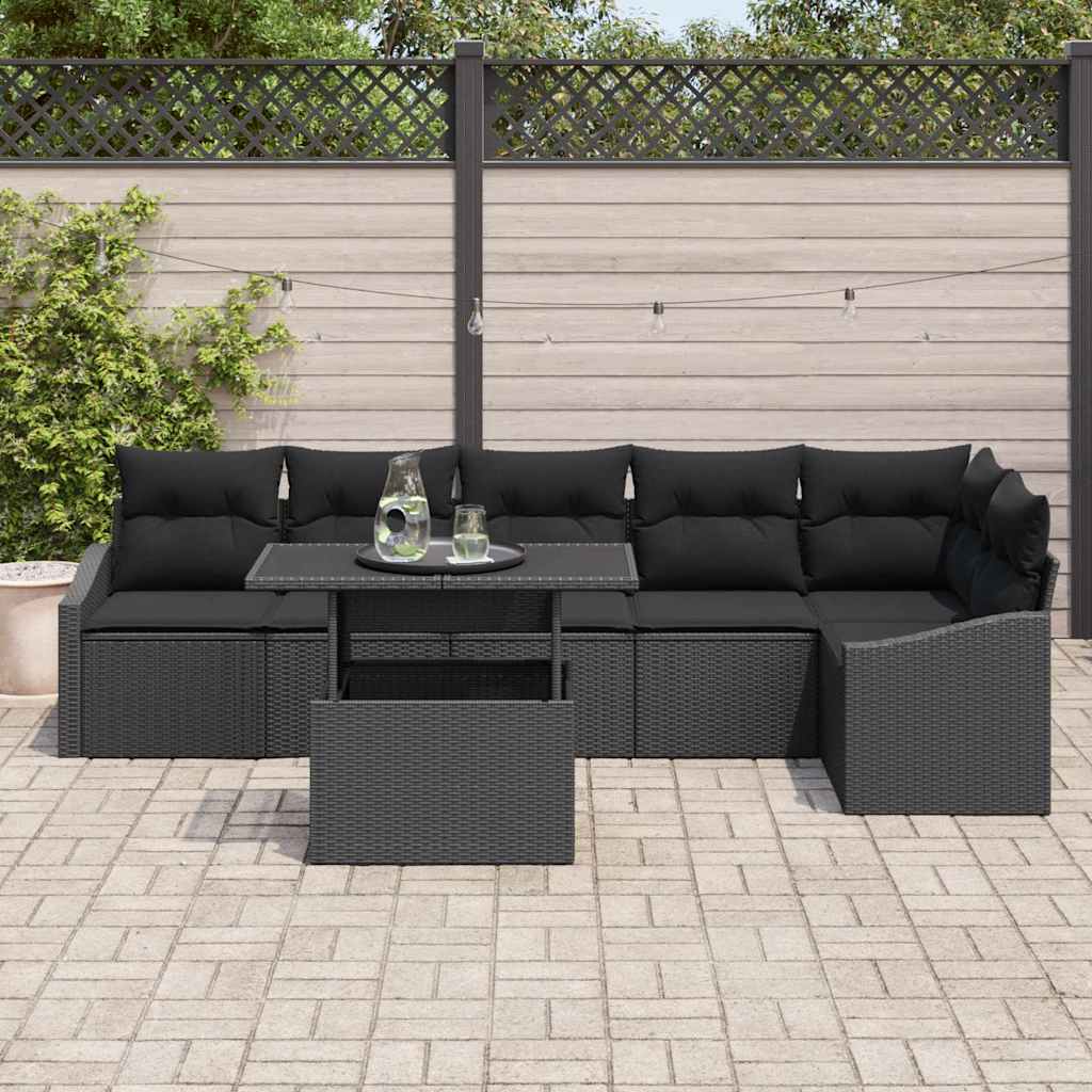 Havesofa Sæt med pude med pude 7 pcs Sort 100 x 55 x 73 cm