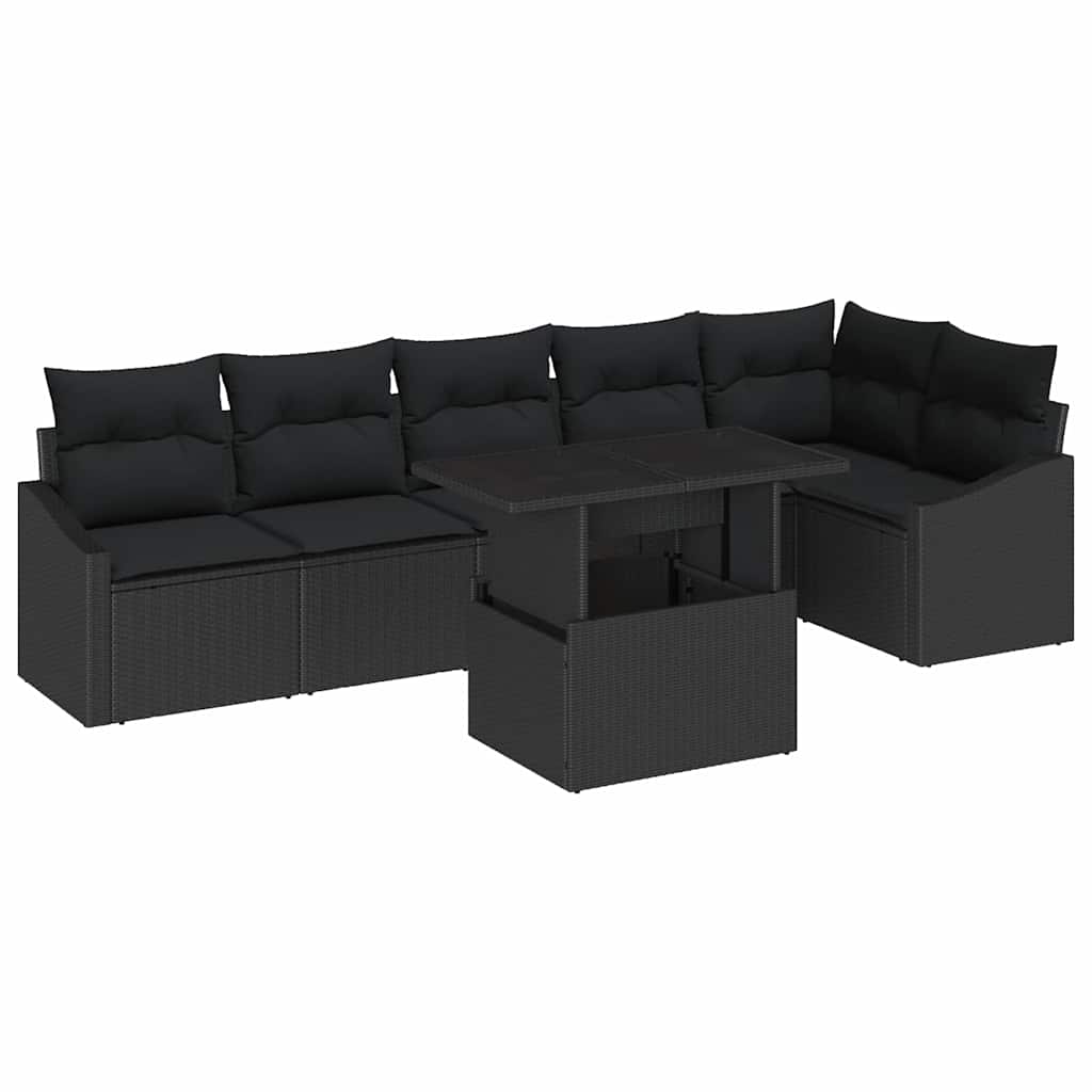 Havesofa Sæt med pude med pude 7 pcs Sort 100 x 55 x 73 cm