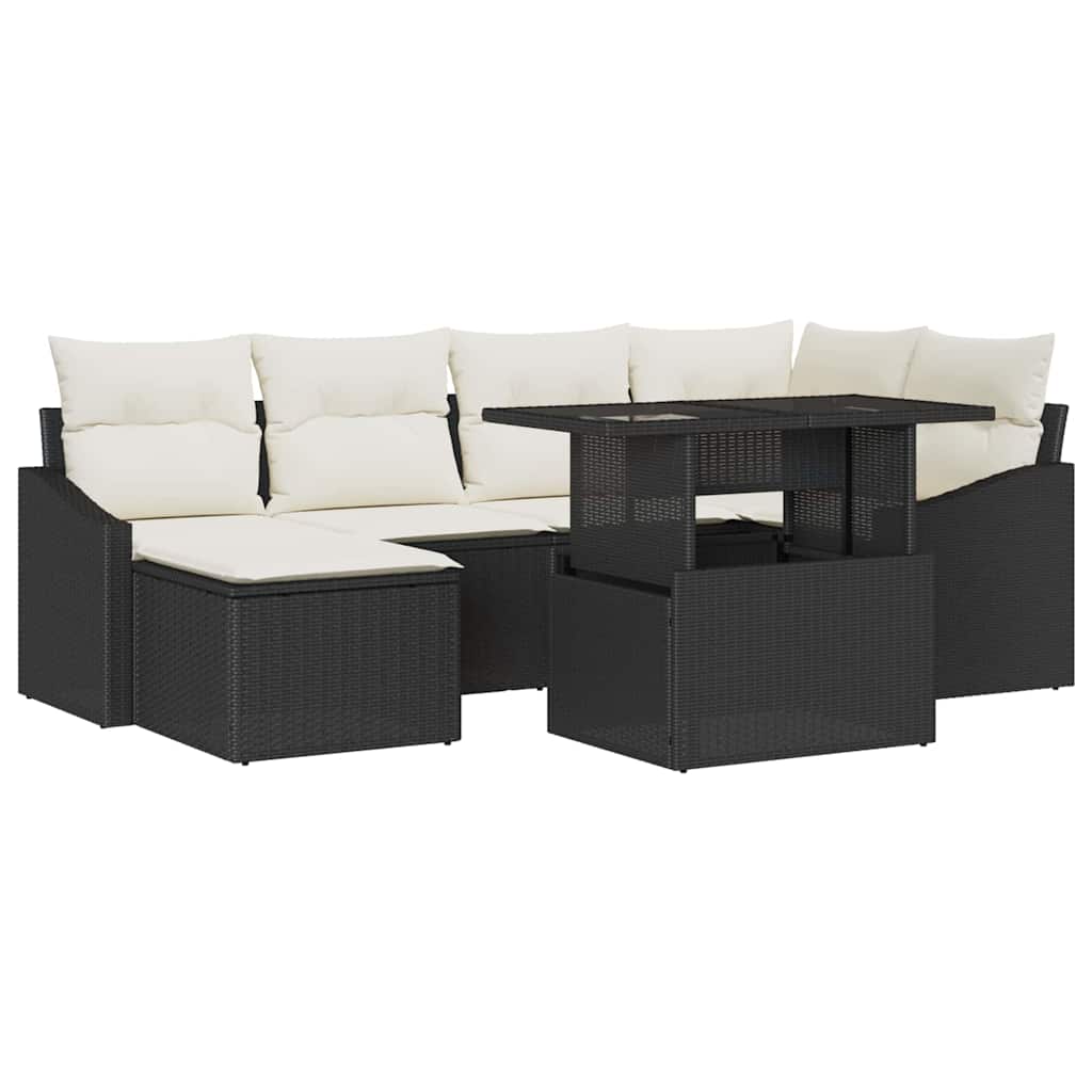 Havesofa Sæt med pude med opbevaring 7 pcs Sort og Cream