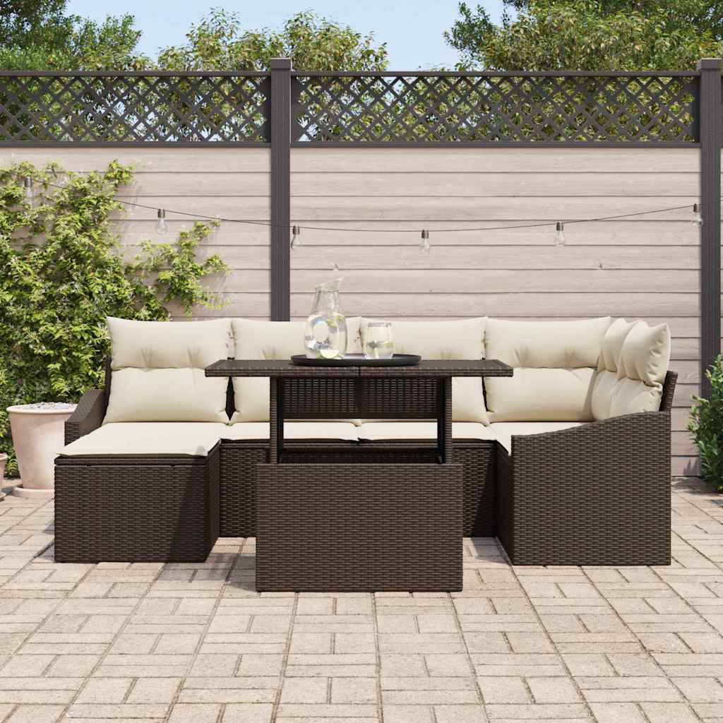 Havesofa Sæt med pude med opbevaring 7 pcs Brun og Creme