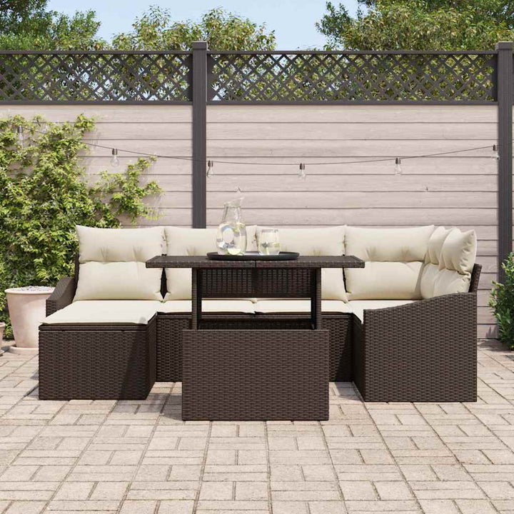Havesofa Sæt med pude med opbevaring 7 pcs Brun og Creme