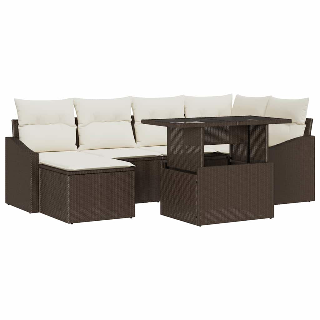 Havesofa Sæt med pude med opbevaring 7 pcs Brun og Creme