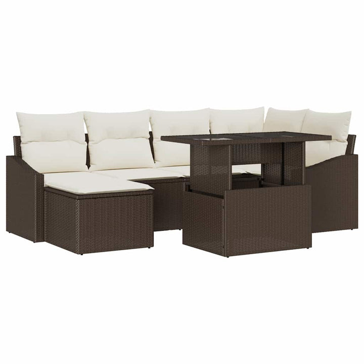 Havesofa Sæt med pude med opbevaring 7 pcs Brun og Creme