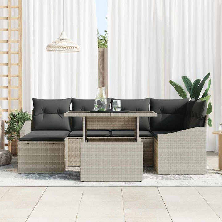 Havesofa Sæt med pude med opbevaring 7 pcs Lysegrå og mørkegrå