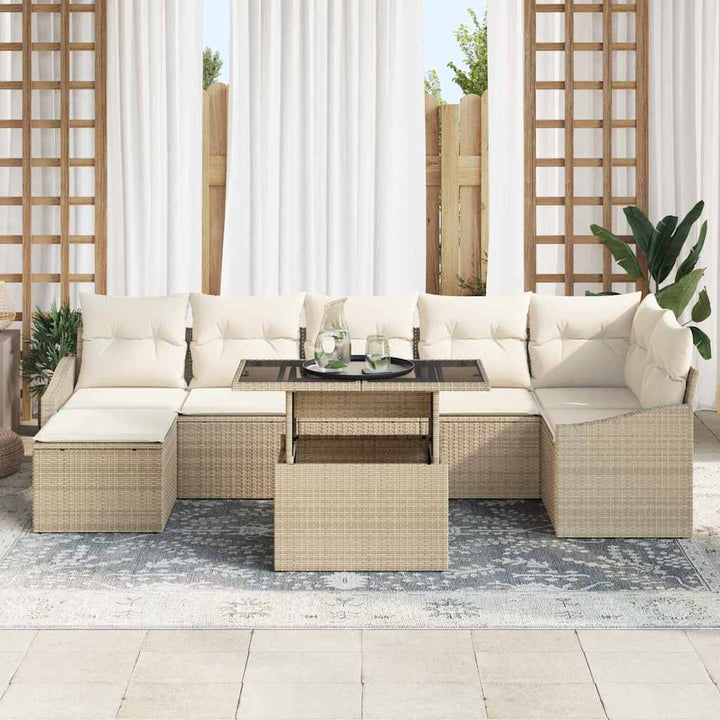 Havesofa Sæt med pude med opbevaring 8 pcs Beige og creme
