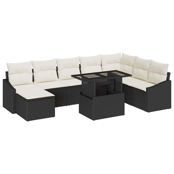 Havesofa Sæt med pude med opbevaring 9 pcs Sort og Cream