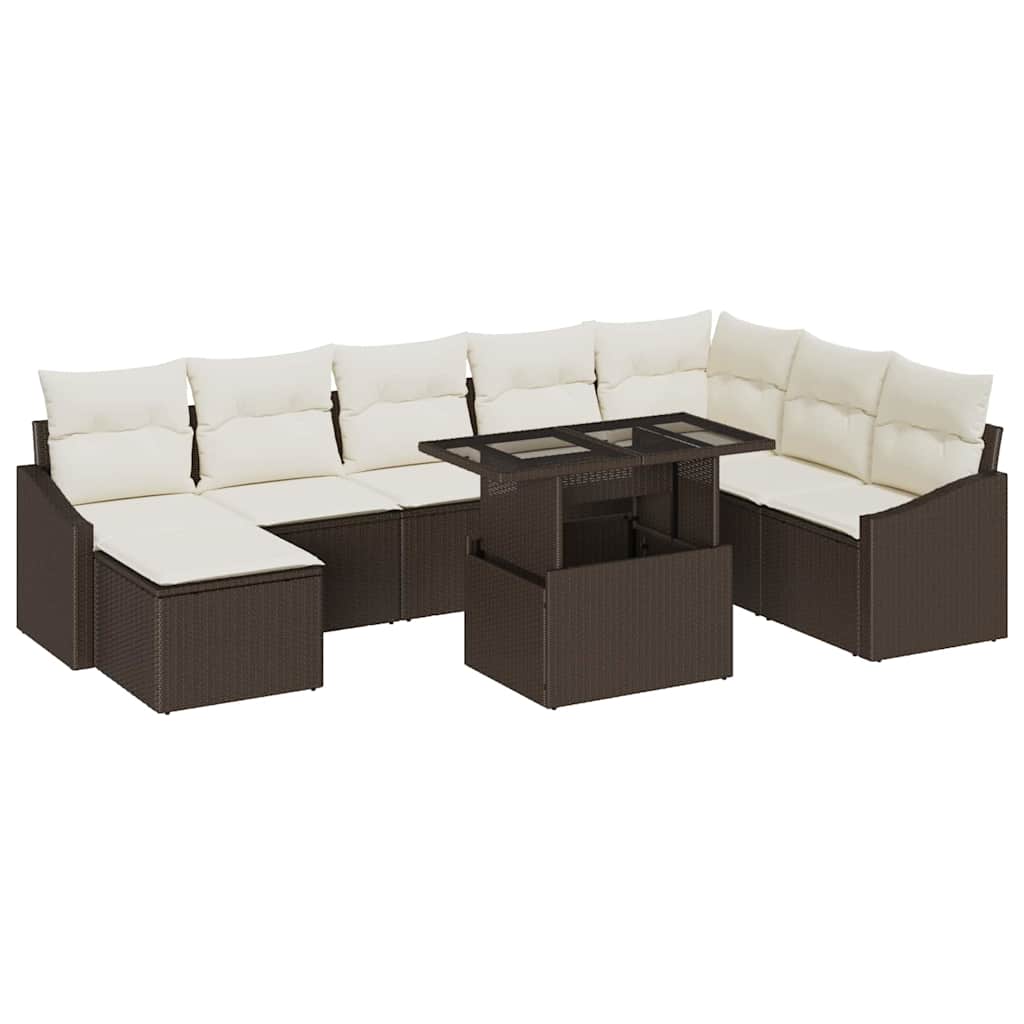 Havesofa Sæt med pude med opbevaring 9 pcs Brun og Creme