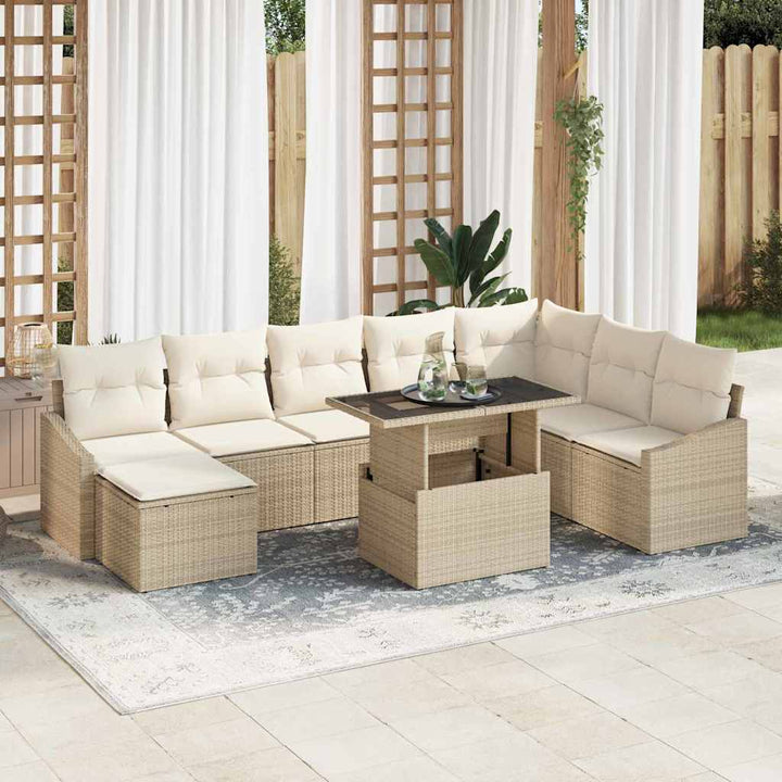 Havesofa Sæt med pude med opbevaring 9 pcs Beige og creme