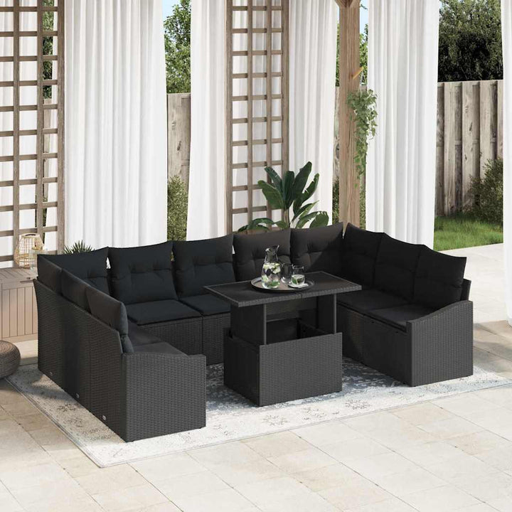 Havesofa Sæt med pude med pude 10 pcs Sort 100 x 55 x 73 cm