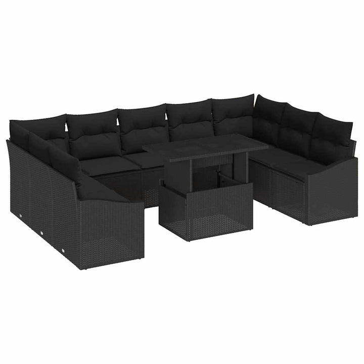 Havesofa Sæt med pude med pude 10 pcs Sort 100 x 55 x 73 cm