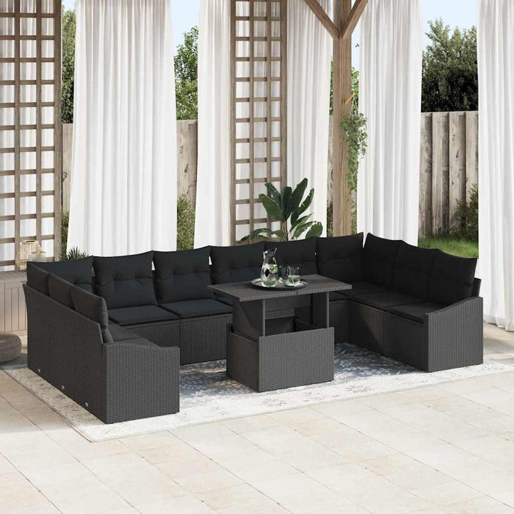 Havesofa Sæt med pude med pude 11 pcs Sort 100 x 55 x 73 cm