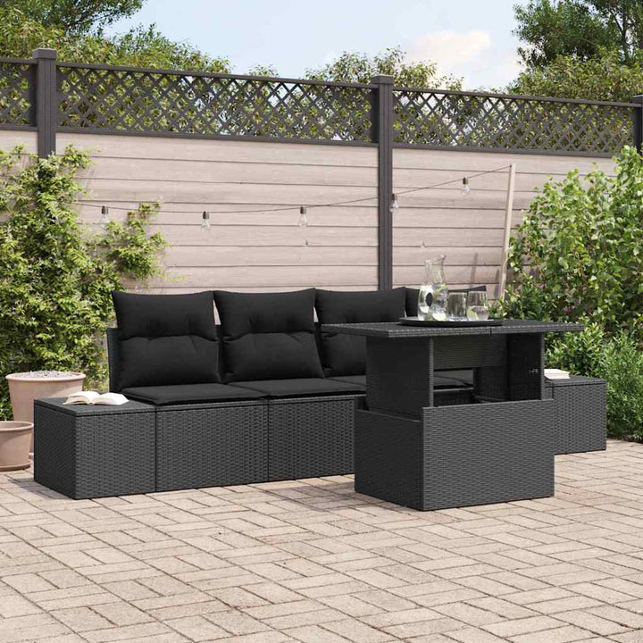 Havesofa Sæt med pude med pude 5 pcs Sort 100 x 55 x 73 cm