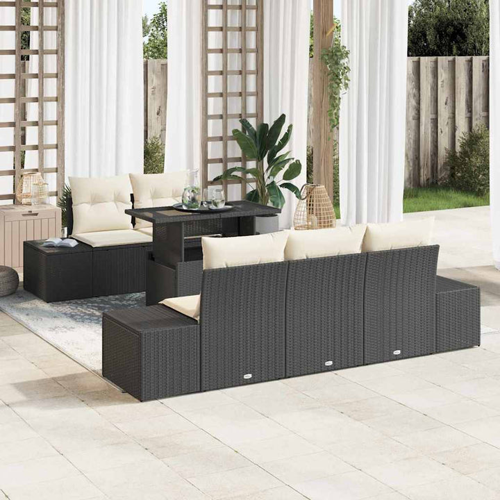 Havesofa Sæt med pude 6 pcs Sort og Cream 100 x 55 x 73 cm