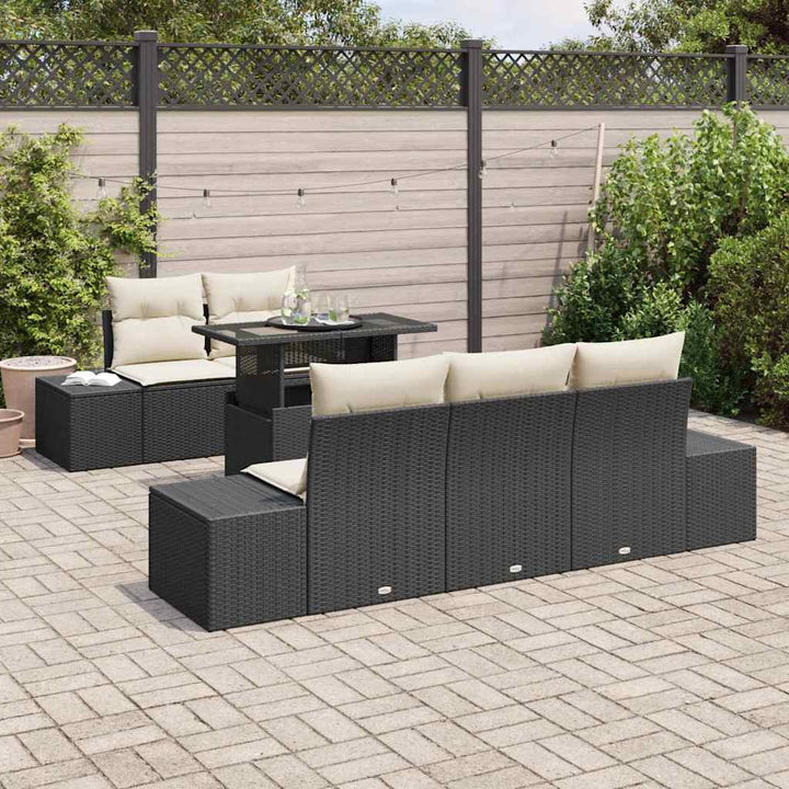 Havesofa Sæt med pude 6 pcs Sort og Cream 100 x 55 x 73 cm