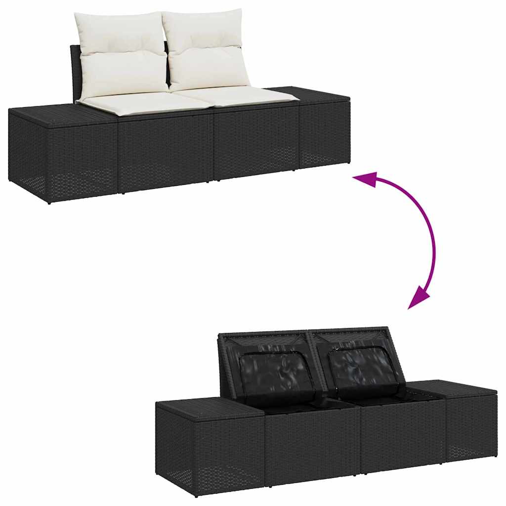 Havesofa Sæt med pude 6 pcs Sort og Cream 100 x 55 x 73 cm