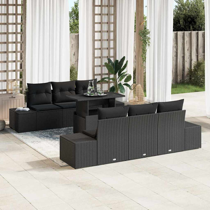Havesofa Sæt med pude med pude 7 pcs Sort 100 x 55 x 73 cm