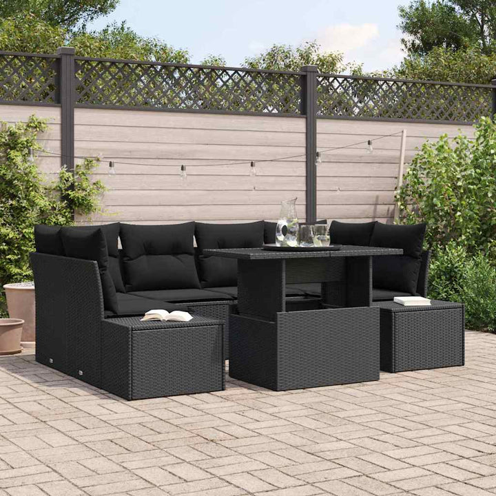 Havesofa Sæt med pude med pude 7 pcs Sort 100 x 55 x 73 cm