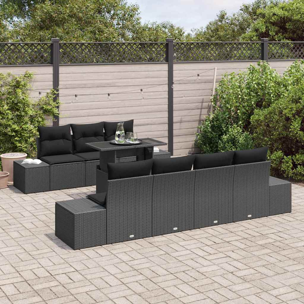 Havesofa Sæt med pude med pude 8 pcs Sort 100 x 55 x 73 cm