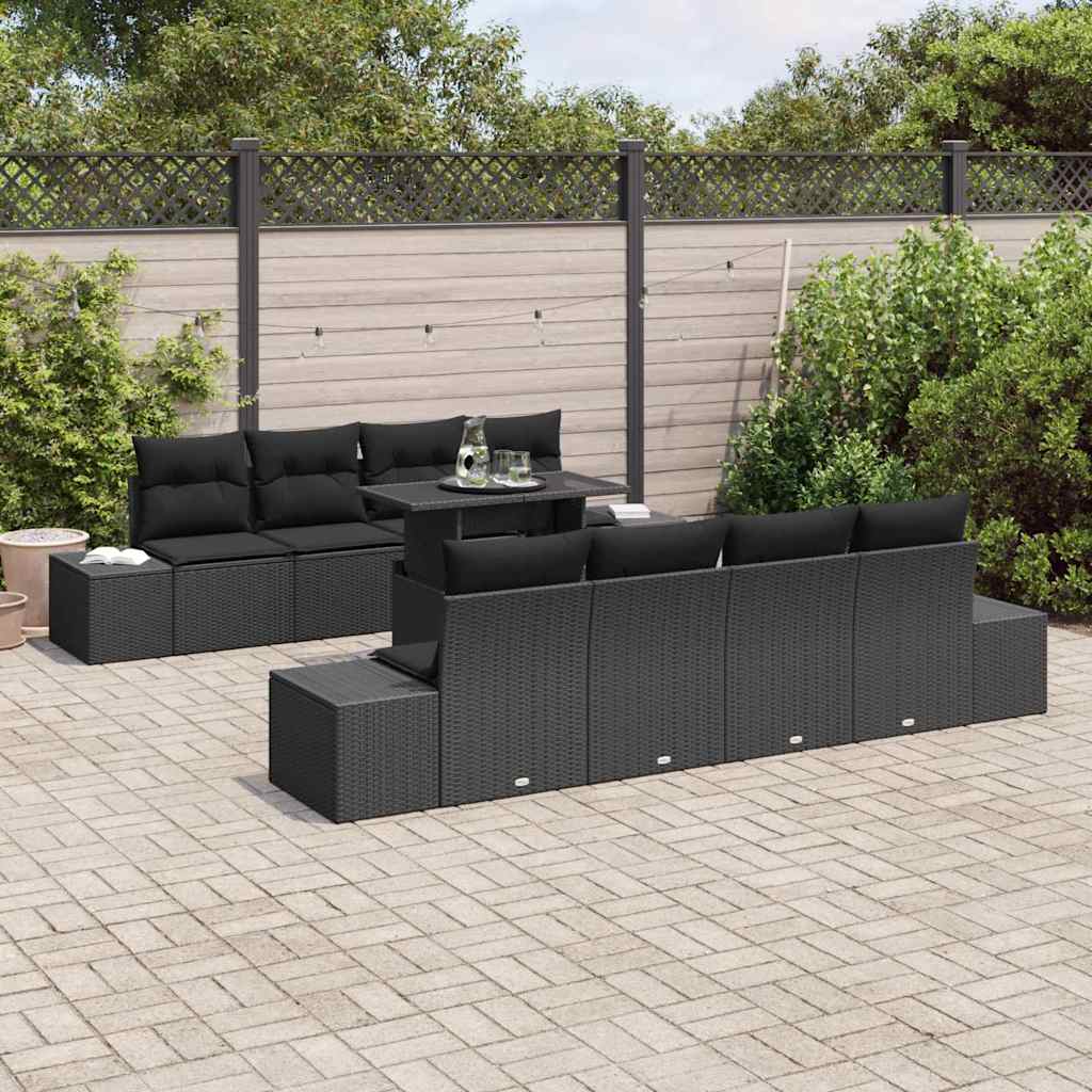 Havesofa Sæt med pude med pude 7 pcs Sort 100 x 55 x 73 cm
