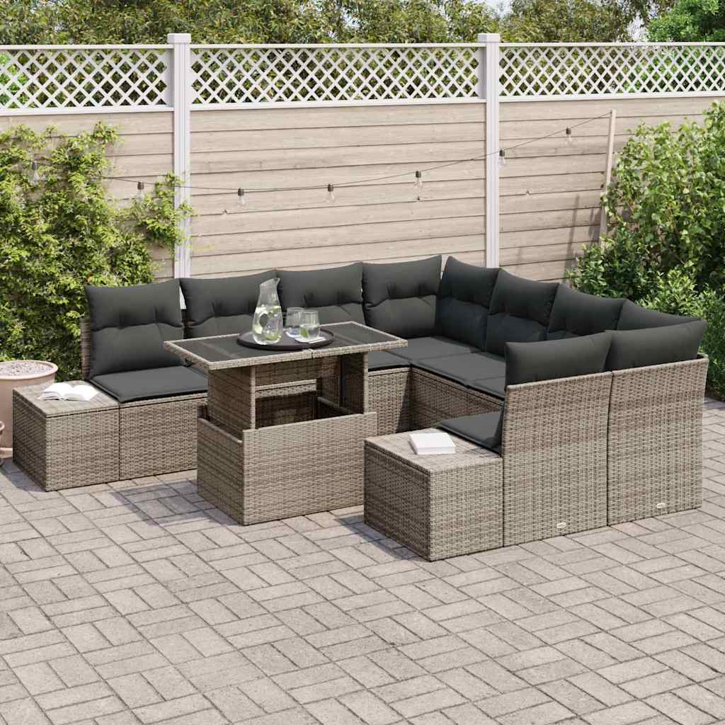 Havesofa Sæt med pude med opbevaring 9 pcs Grå 100 x 55 x 73 cm