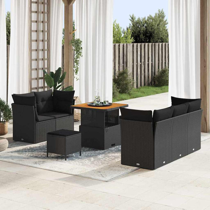 Havesofa Sæt med pude med opbevaring 8 pcs Sort 80 x 80 x 71 cm