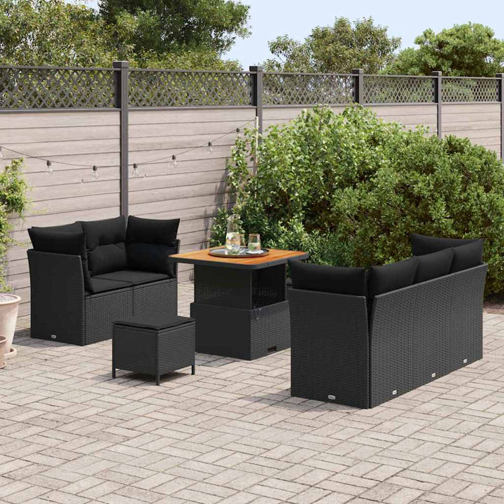 Havesofa Sæt med pude med opbevaring 8 pcs Sort 80 x 80 x 71 cm