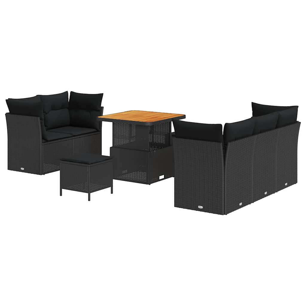Havesofa Sæt med pude med opbevaring 8 pcs Sort 80 x 80 x 71 cm