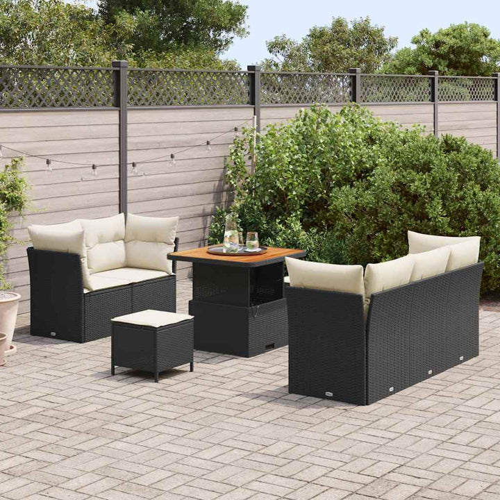 Havesofa Sæt med pude med opbevaring 8 pcs Sort og cremefarvet