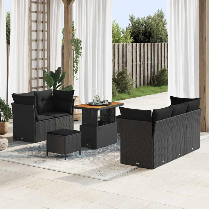 Havesofa Sæt med pude med opbevaring 8 pcs Sort 90 x 55 x 71 cm