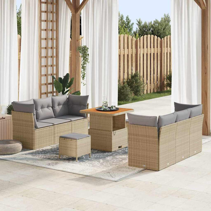 Havesofa Sæt med pude med opbevaring 9 pcs beige og lysegrå