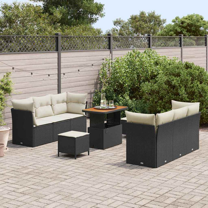 Havesofa Sæt med pude med opbevaring 9 pcs Sort og cremefarvet
