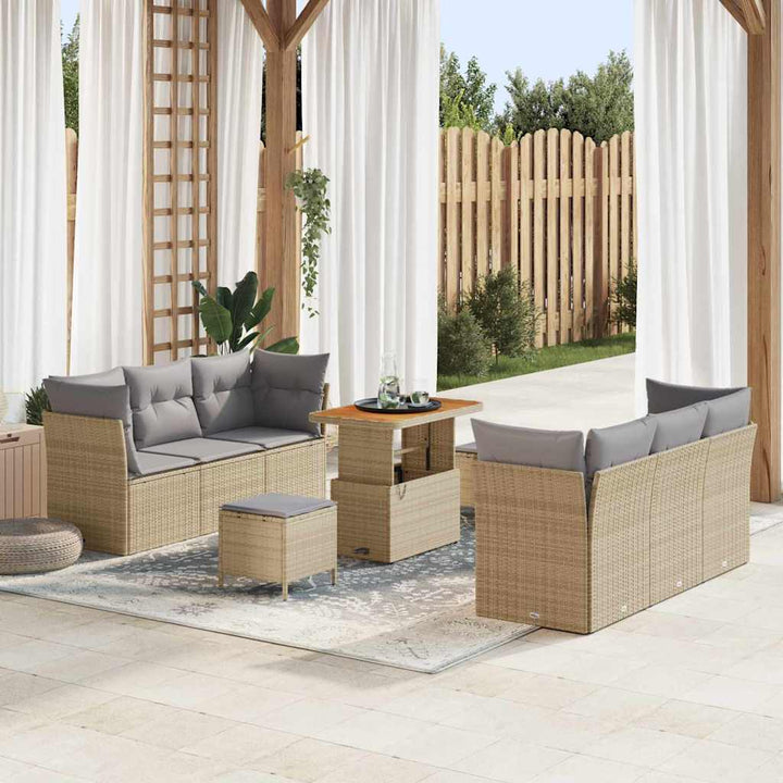 Havesofa Sæt med pude med opbevaring 9 pcs beige og lysegrå