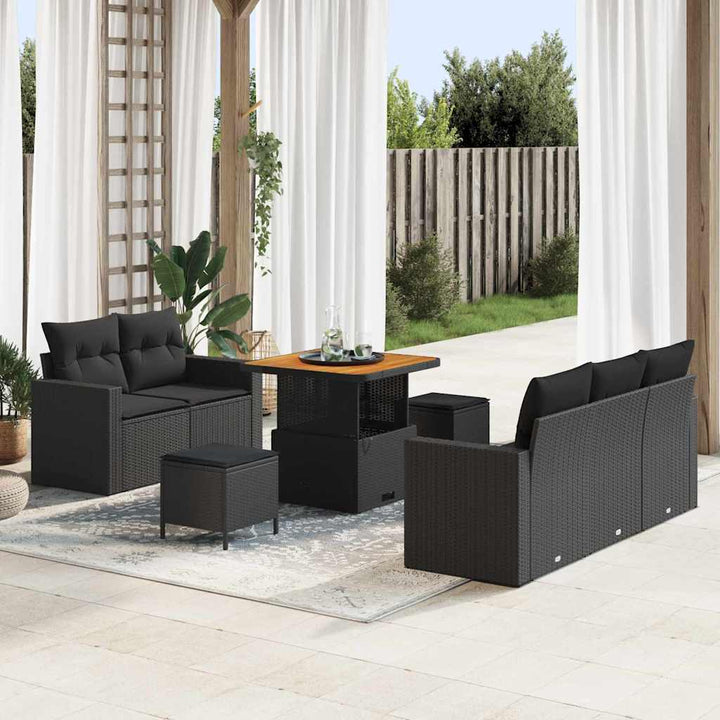 Havesofa Sæt med pude med opbevaring 8 pcs Sort 80 x 80 x 71 cm
